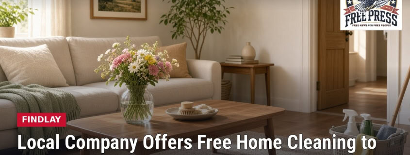 Fostoria News Living room with sofa, flowers, and sunlight for home cleaning service.